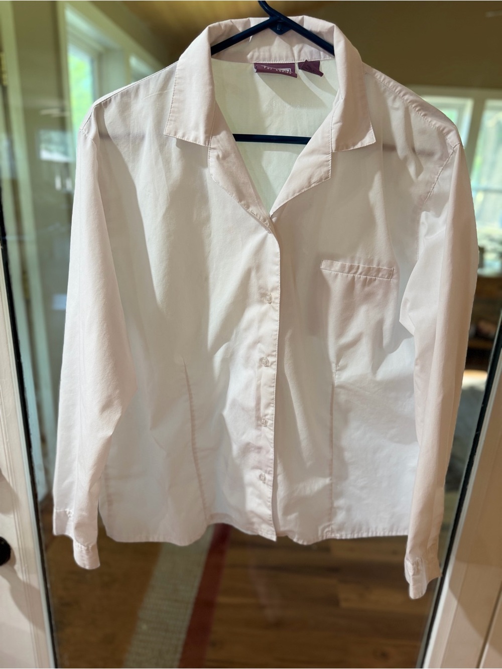 Premier International White Long Sleeve Y-Neck Button Down Blouse Shirt Sz Large